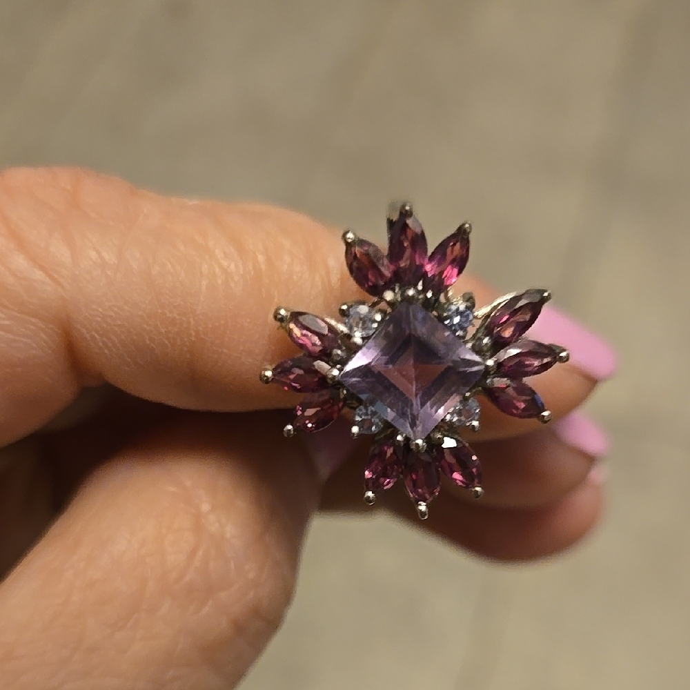 Elegant Purple and Pink Gemstone 9.25 Sterling Silver Ring